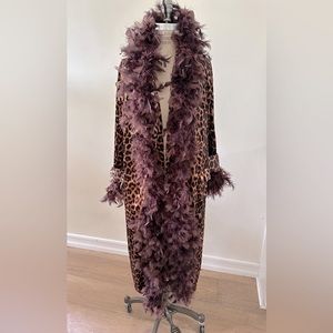 Leopard Feathered Fringe Trench / Costume Glam Robe